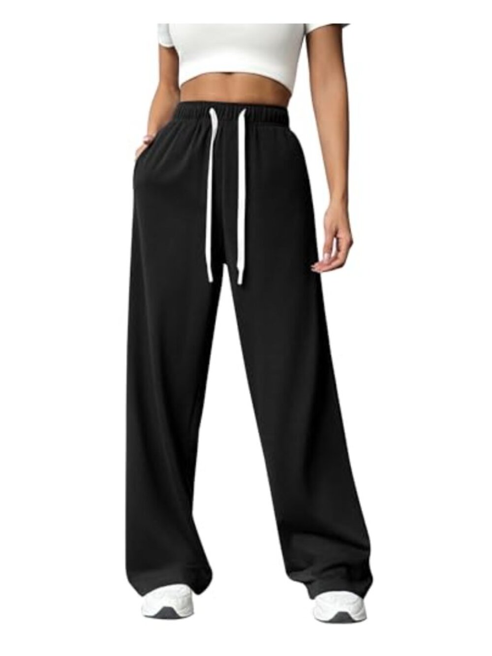 Wide Leg Sweatpants High Waisted Drawstring Pockets Casual Workout Pants